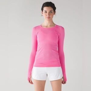Lululemon Neon Pink Swiftly Tech Long Sleeve Hip Length T-shirt Size 6